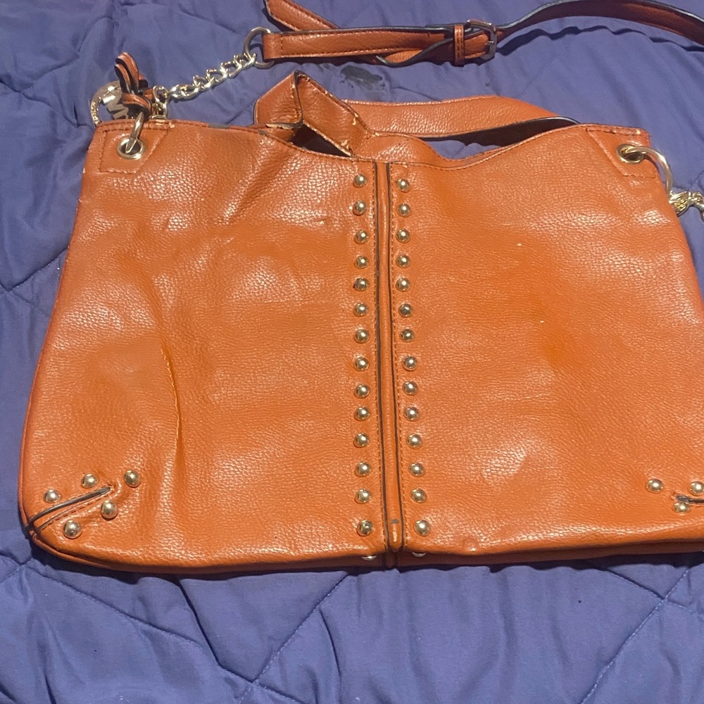 Elegant Orange Studded Shoulder Bag